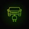 Car with plug green line icon. Vector electric car concept