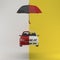 Car protected with red umbrella, automobile safety icon . used for concept design or website. Minimal concept.