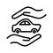 Car protection icon flat style. Car  insurance concepts. Vector icon of car in hands in protective gesture