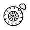 Car punctured wheel flat line icons.Tyre maintenance. Automobile wheel service. Simple flat vector illustration for web