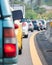 Car queue in the bad traffic road