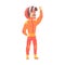 Car racing driver man in an orange uniform greeting fans, racing participant vector Illustration