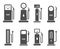 Car refueling station icons. Gas and petrol pump, electric vehicle charger and fuel refilling pictogram symbol vector