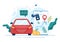 Car Rental, Booking Reservation and Sharing using Service Mobile Application with Route or Points Location in Illustration