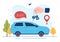 Car Rental, Booking Reservation and Sharing using Service Mobile Application with Route or Points Location in Illustration