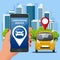 Car rental concept. Selling, leasing or renting car service. Vehicle rental and purchase. Used cars app.