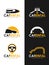 Car Rental logo sign whit black and yellow car , road and steering wheel sign vector set design