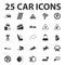 Car, repair 25 black simple icons set for web