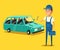 Car repair. Funny mechanic. Vector cartoon illustration