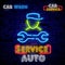 Car repair master logo in neon style. neon sign, symbol on the topic of repairing cars. Emblem, bright banner sign, night bright