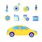 Car repair set icons in flat funny style. Vector illustration