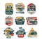 Car repair vintage style labels set, auto service logo, badge vector Illustrations on a white background