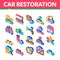 Car Restoration Repair Isometric Icons Set Vector