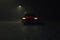 Car.  Retro.  Retro car.  Plymouth.  Plymouth Fury.  Red car.  Car on the road.  Car at night. Car in the rain