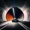 Car rides through the tunnel point-of-view driving