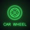 Car rim and tire neon light icon