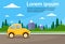 Car Road Landscape Mountain Flat Vector