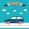 Car on the road. Stylish car, take a little ride. Flat design background template