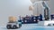 Car Robot transports truck Box with AI interface Object for manufacturing industry technology Product export and import of future