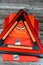 Car safety measures of warning foldaway reflective road hazard warning triangle, safety vest with reflective stripes, car traffic