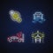 Car security measures neon light icons set