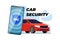 Car security system mobile app. Auto alarm application banner concept. Automobile guard against theft. Vehicle protect