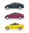Car sedan mockup. Yellow taxi mockup. Realistic cars with shadows isolated on white background. Sedan, hatchback, suv, combi,