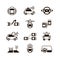 Car self control, futuristic driving intelligent vehicle systems vector icons