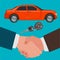 Car selling, loan, seller, dealership, flat design, vector illustration