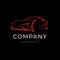 Car service company logo with sport vehicle silhouette on black background. Modern template label of auto dealer.