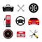 Car service flat icon set. Auto mechanic service flat icons of maintenance car repair and working. Auto mechanic design concept se