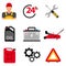 Car service flat icon set. Auto mechanic service flat icons of maintenance car repair and working. Vector illustration