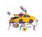 Car service having their repaired, cartoon people characters paint car, change wheels, automobile repair shop, vehicle