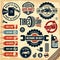 Car service icons. Auto parts. Rent a car. Car wash. Vintage car labels set.
