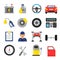 Car service icons set. Different parts of automobile. Vector illustrations in flat style