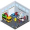 Car Service Interior with Furniture and Equipment Isometric View. Vector