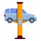 Car on service lift icon, cartoon style