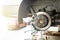 Car service - mechanic unscrewing brake disc of the vehicle for repair