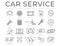 Car Service Outline Icons Set with Battery, Oil, Gear Shifter, Filter, Polishing, Key, Steering Wheel, Diagnostic, Wash, Mirror,