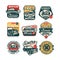 Car service and repair vintage style labels set, auto wash retro classic logo, badge vector Illustrations on a white