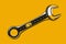 Car service vector illustration. Metal spanner tool with road an car top view. Auto repair icon.