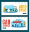 Car service, vector illustration. Workers in uniforms diagnose, repair engine. Equipment, tools for professional