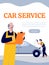 Car service and vehicle maintenance poster with mechanics, vector illustration.