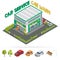 Car Service and Wash. Isometric Building