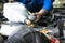 Car servicing, oil and filter replacing