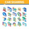 Car Sharing Business Isometric Icons Set Vector