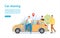 Car sharing illustration. A group of people near the car
