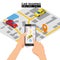 Car sharing isometric. Smartphone screen with city map route and points location car. Online mobile application order