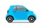 Car sharing logo, vector city micro blue car. Eco vehicle icon isolated on white background. Cartoon vector illustration