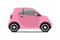 Car sharing logo, vector city micro pink car. Eco vehicle icon isolated on white background. Cartoon vector illustration